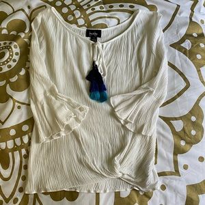 3/4 Flare Sleeve Tie Blouse